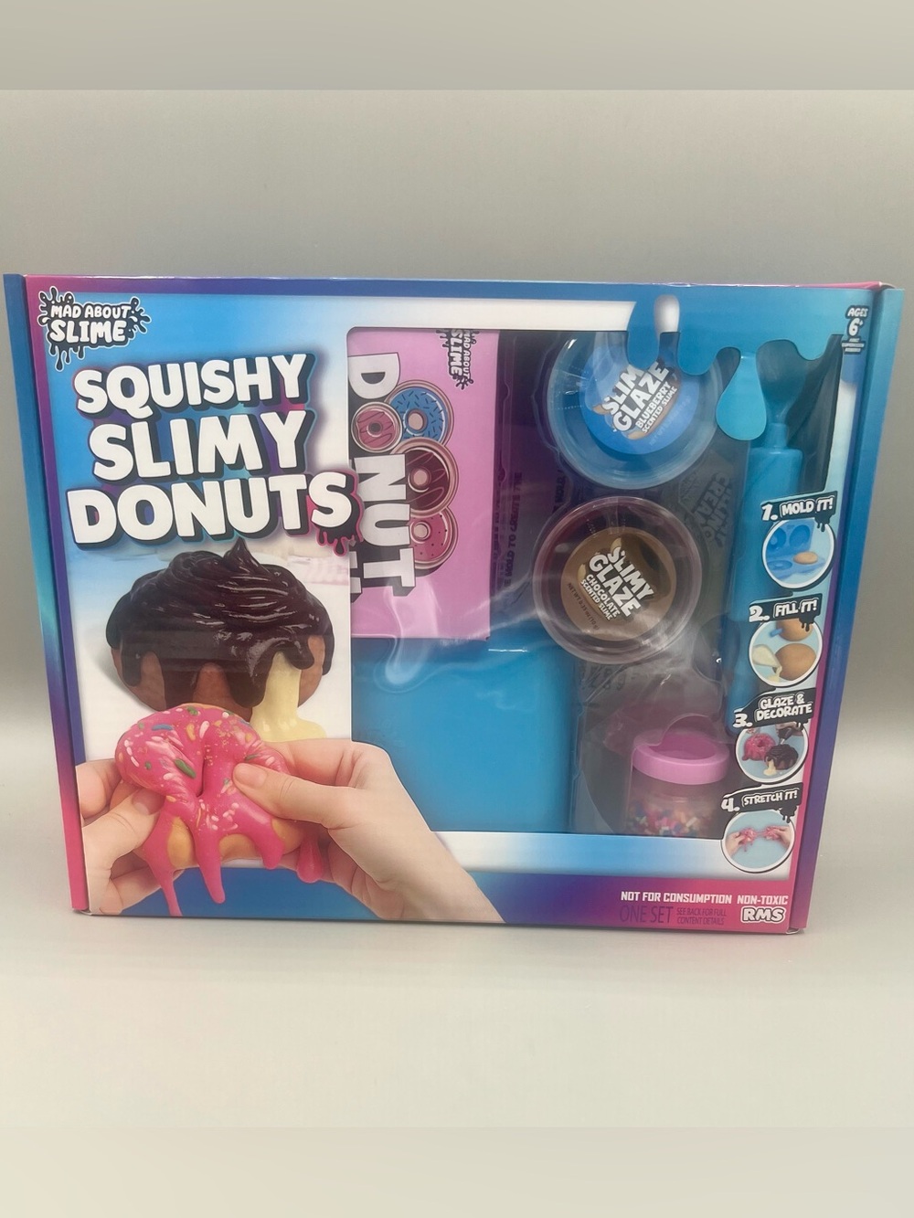 RMS Mad About Slime ~ 2 SQUISHY SLIMY DONUTS - Blue/Pink/Chocolate DIY New